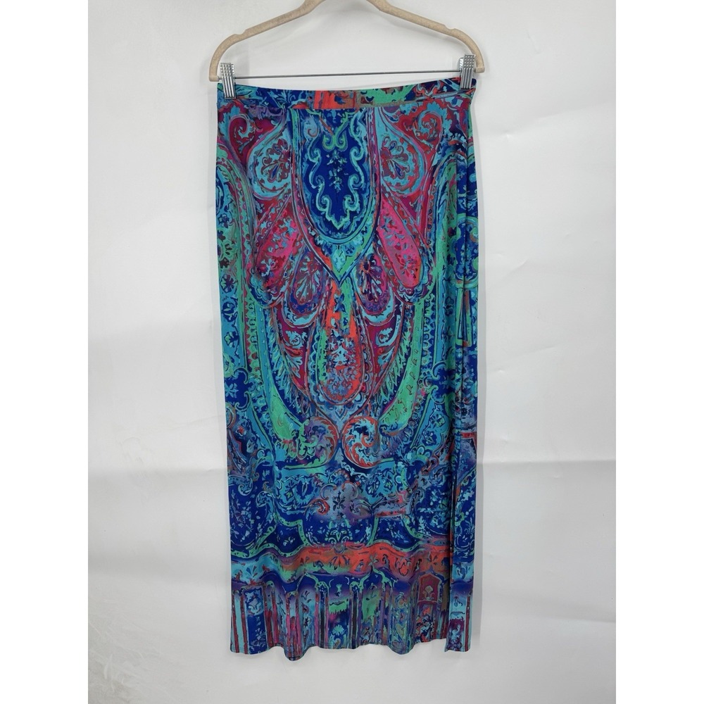 Chicos Artsy Maxi Pull On Skirt Women S Blue Beach Summer Mature Preppy Eclectic